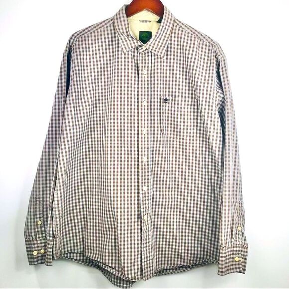 Timberland Cotton Brown and Gray Plaid Button Down Shirt - Picture 1 of 10